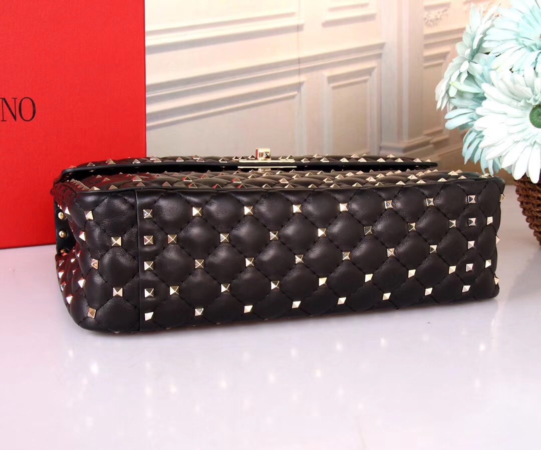Valentino Black Large Free Rockstud Spike Chain Bag