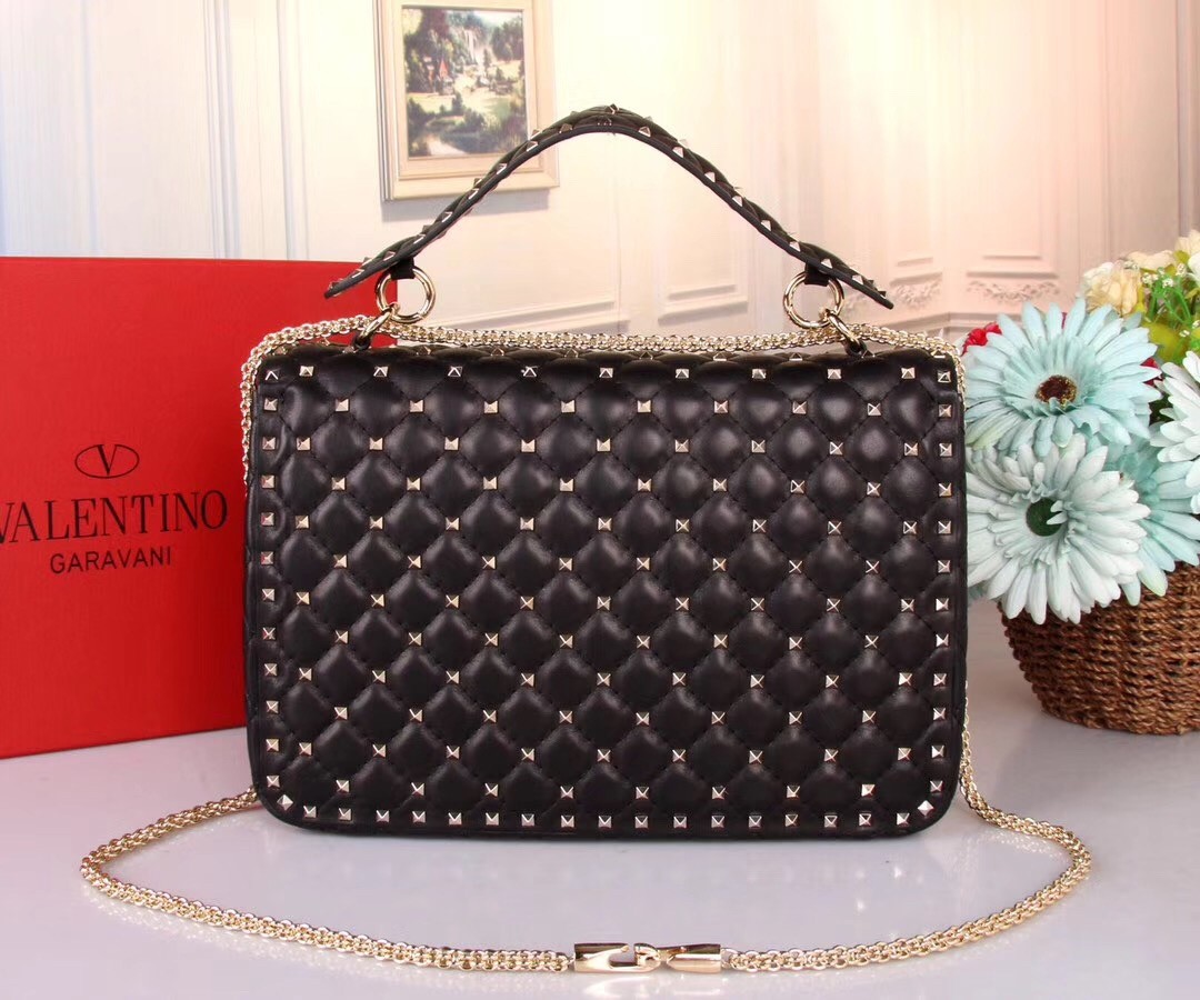 Valentino Black Large Free Rockstud Spike Chain Bag