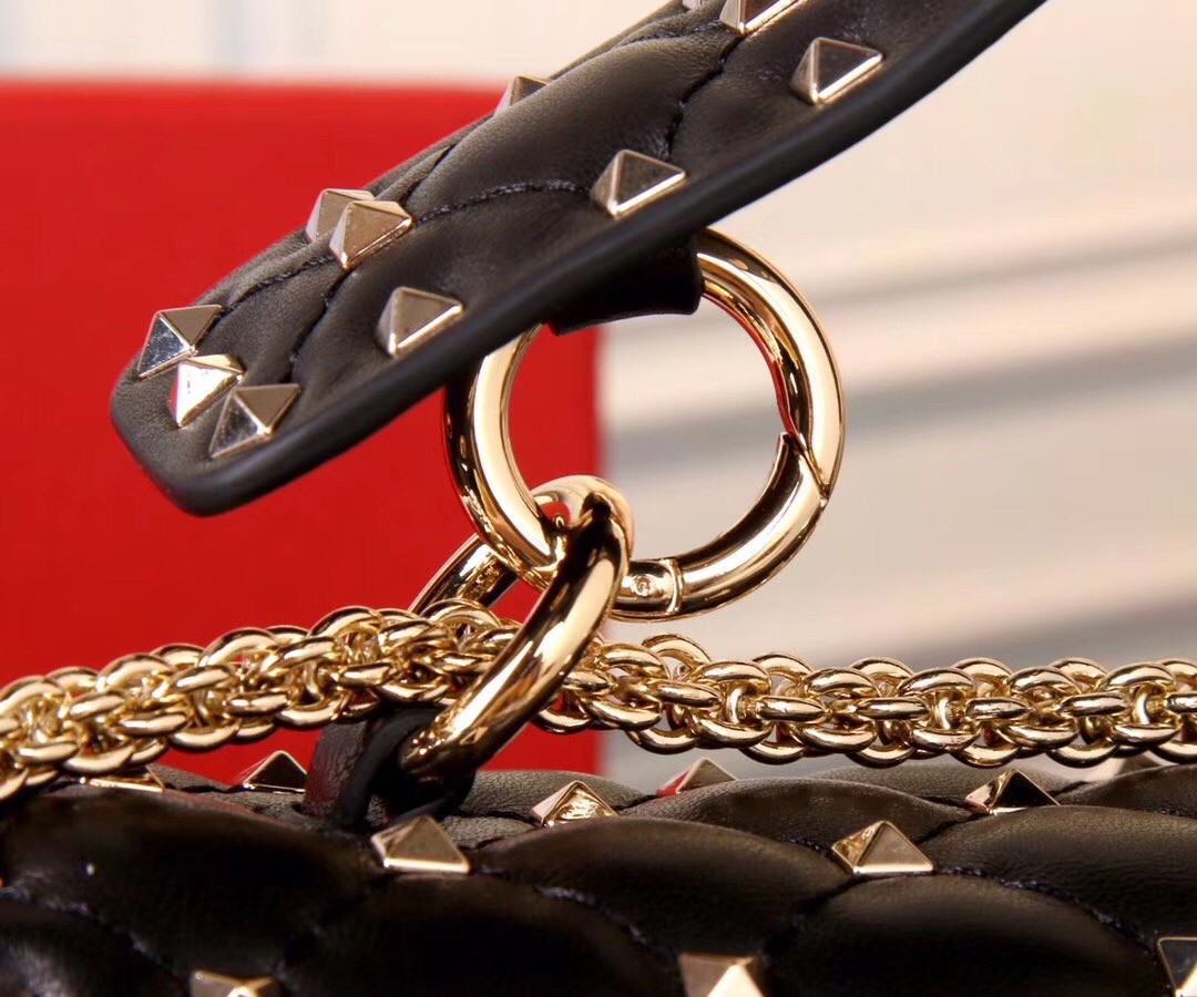 Valentino Black Large Free Rockstud Spike Chain Bag