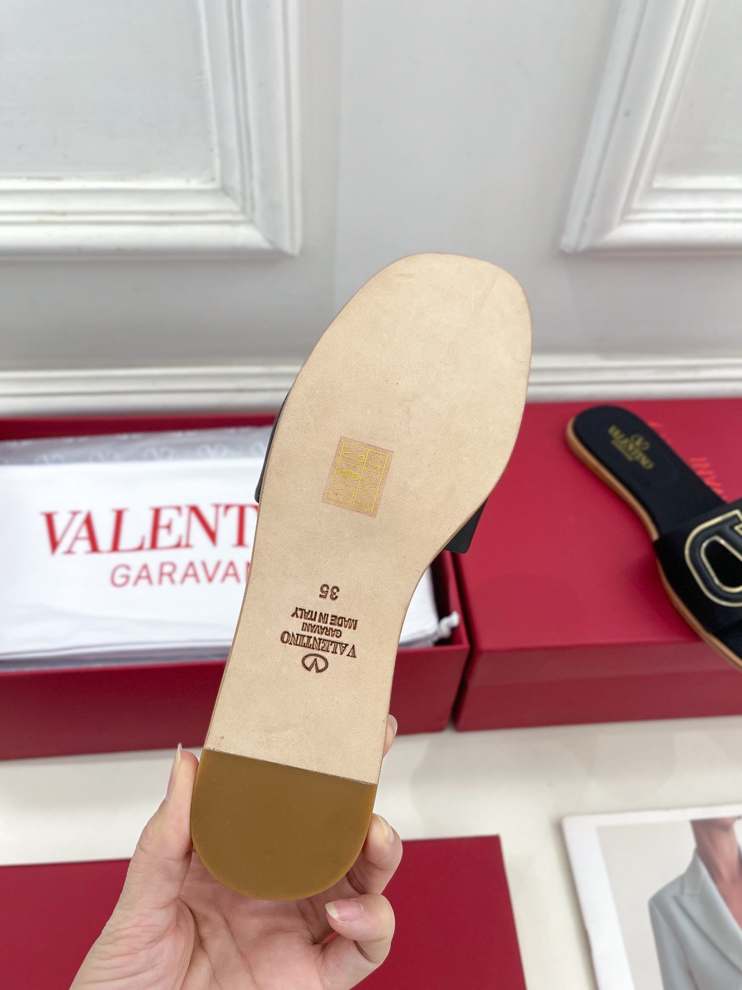 Valentino VLogo Cut-out Slide Sandals in Black Leather