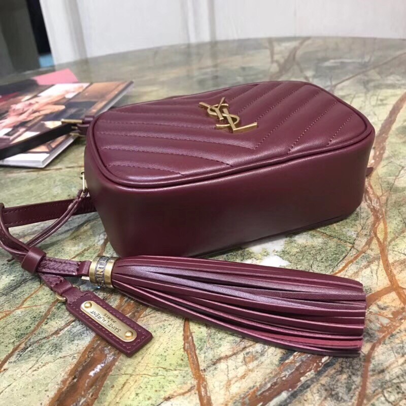 Sa**t Lau*nt lou belt bag in burgundy calfskin