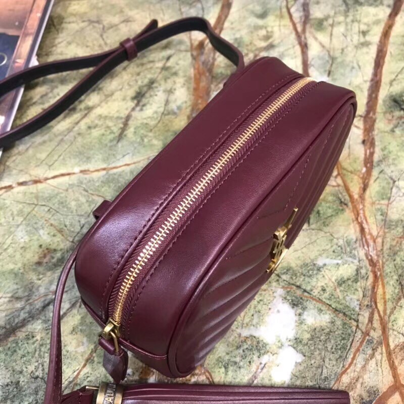 Sa**t Lau*nt lou belt bag in burgundy calfskin