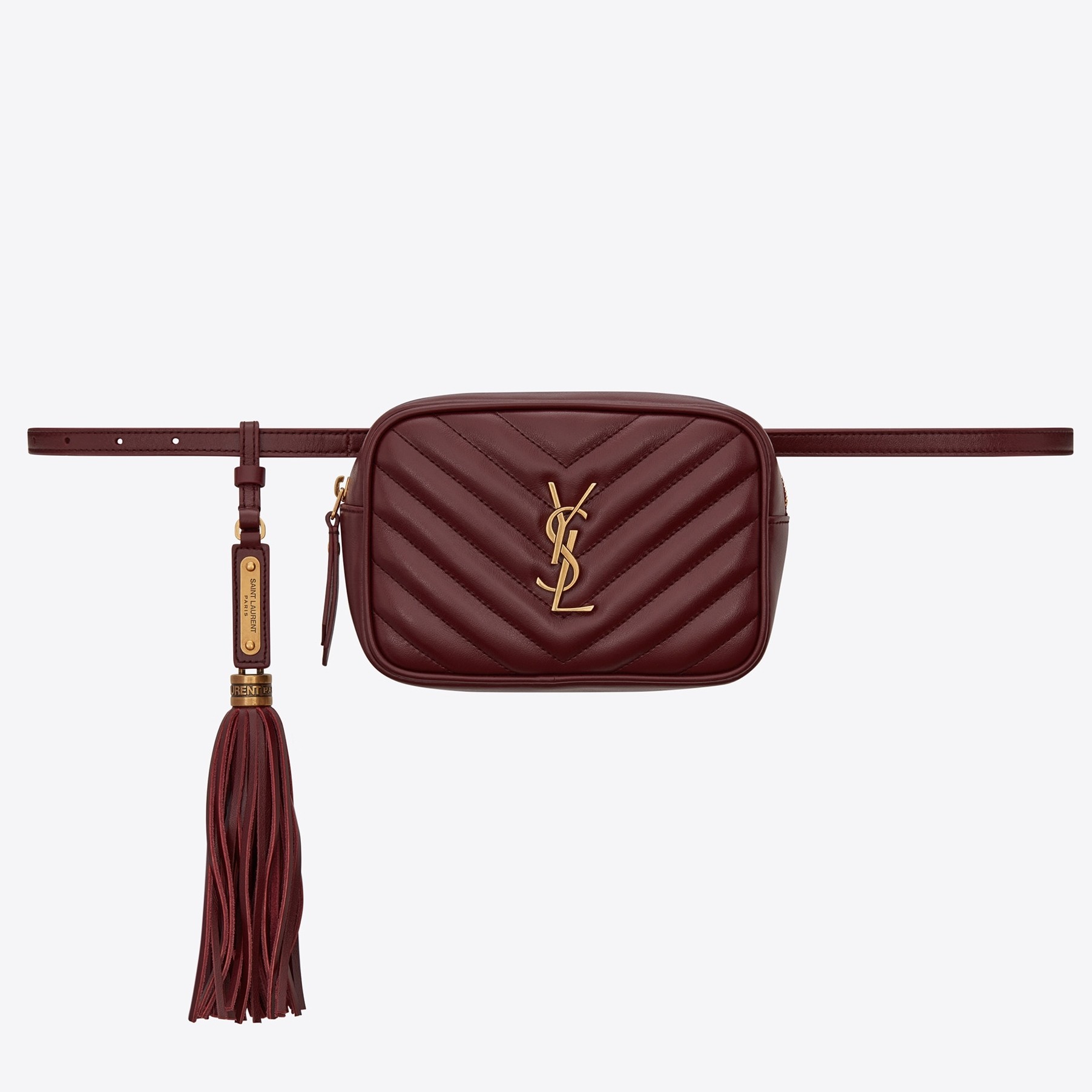 Sa**t Lau*nt lou belt bag in burgundy calfskin