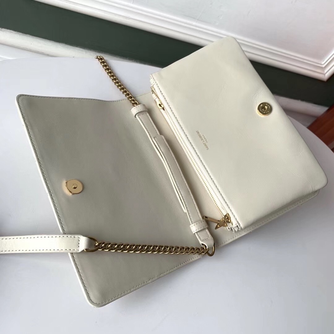 Sa**t Lau*nt angie chain bag in white diamond lambskin