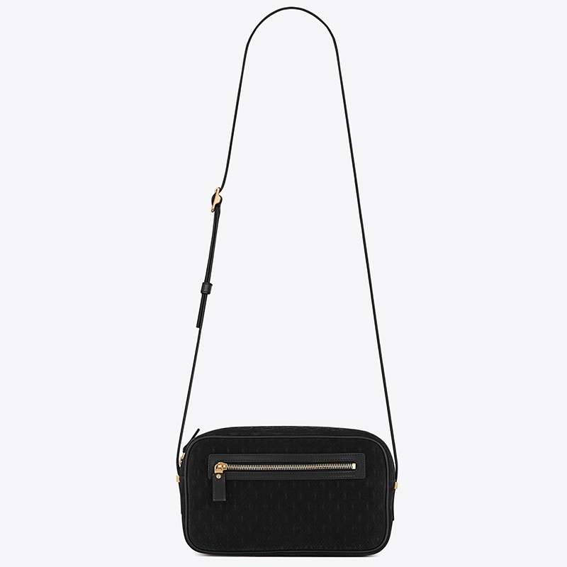 Sa**t Lau*nt monogram all over camera bag in black suede