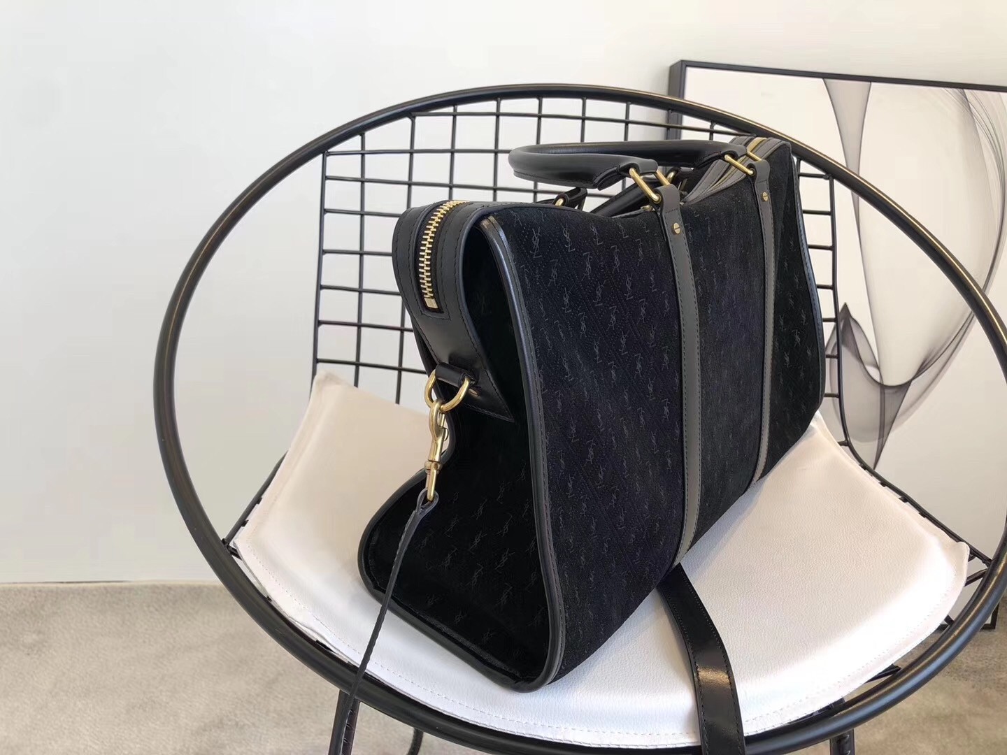 Sa**t Lau*nt monogram all over medium duffle bag in suede