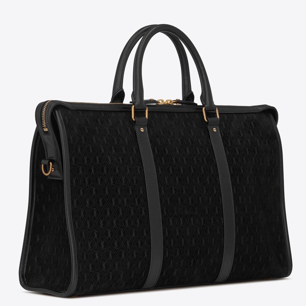Sa**t Lau*nt monogram all over medium duffle bag in suede