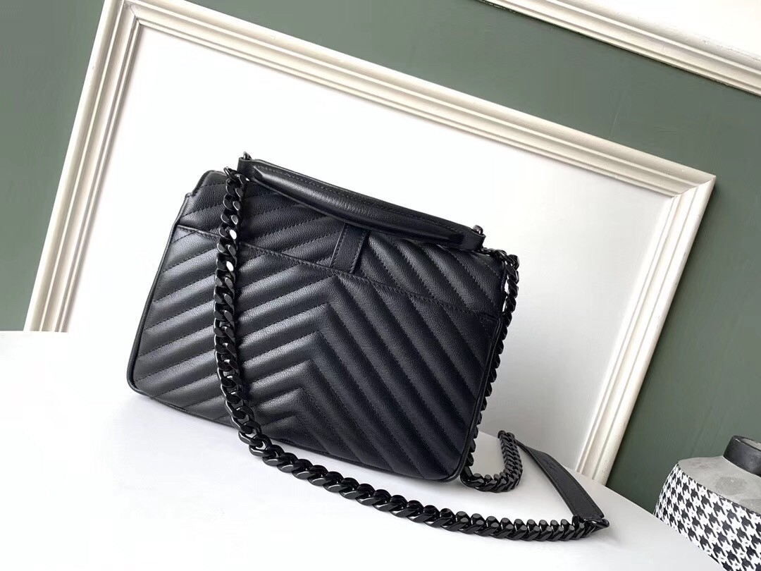 Sa**t Lau*nt college medium all black matelasse leather bag