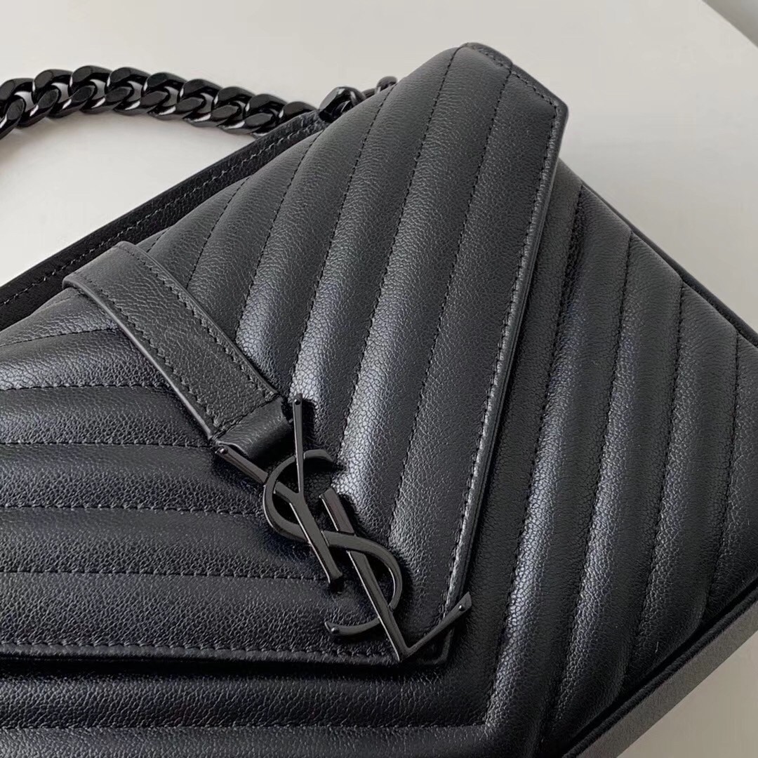 Sa**t Lau*nt college medium all black matelasse leather bag
