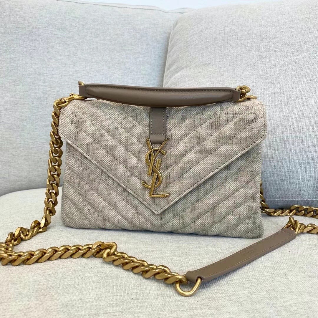 Sa**t Lau*nt college medium bag in linen canvas