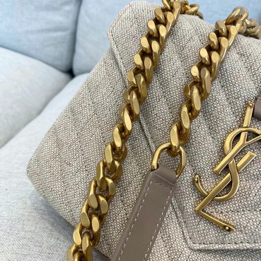 Sa**t Lau*nt college medium bag in linen canvas