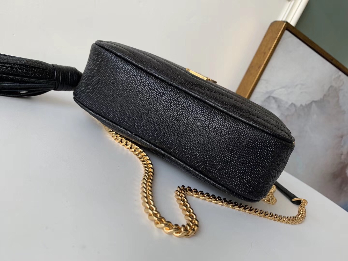 Sa**t Lau*nt lou mini bag in black grained leather