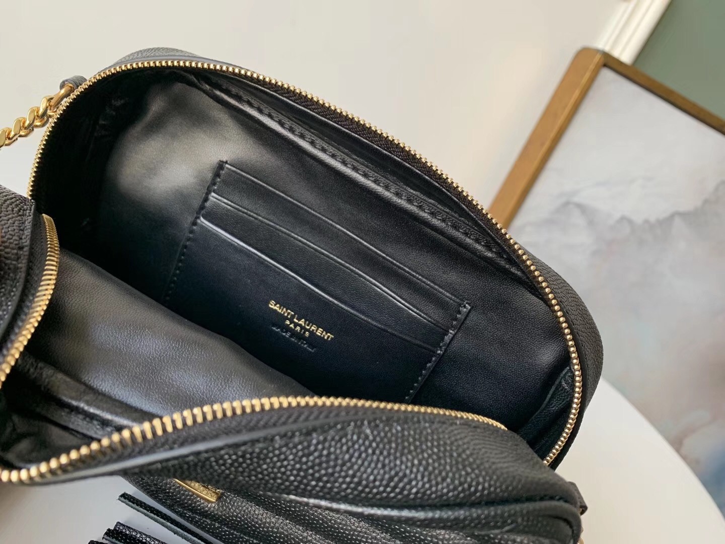 Sa**t Lau*nt lou mini bag in black grained leather