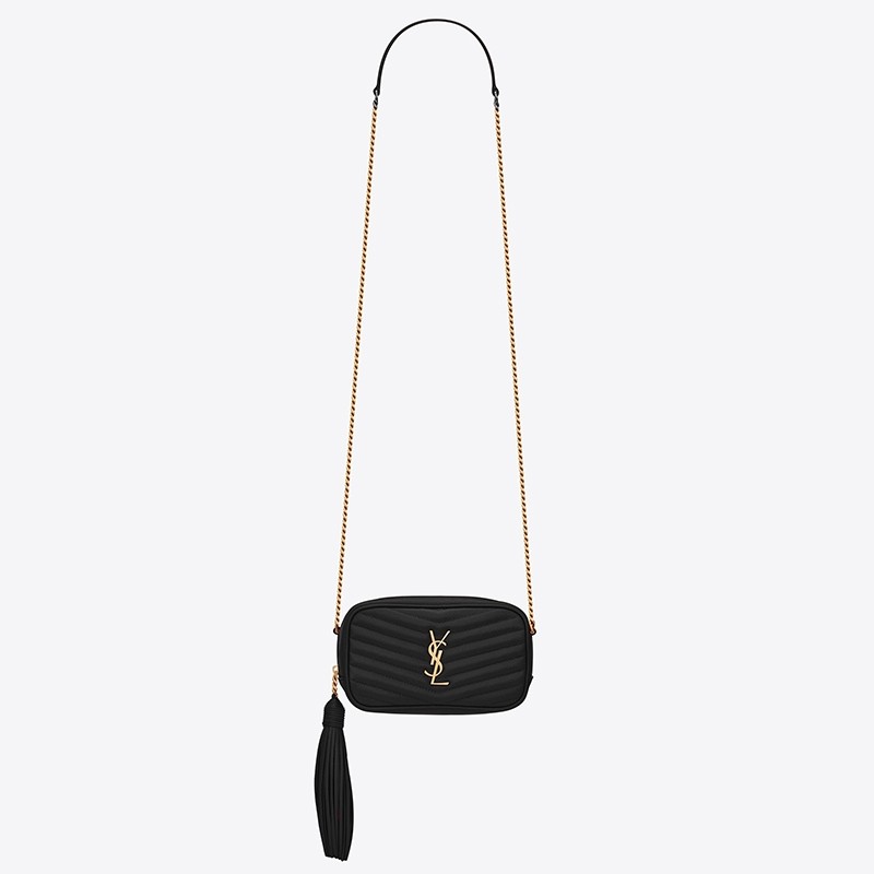 Sa**t Lau*nt lou mini bag in black grained leather