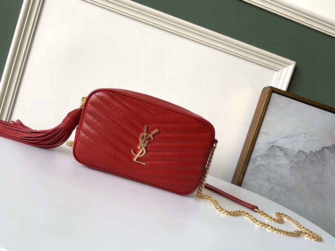 Sa**t Lau*nt lou mini bag in red grained leather