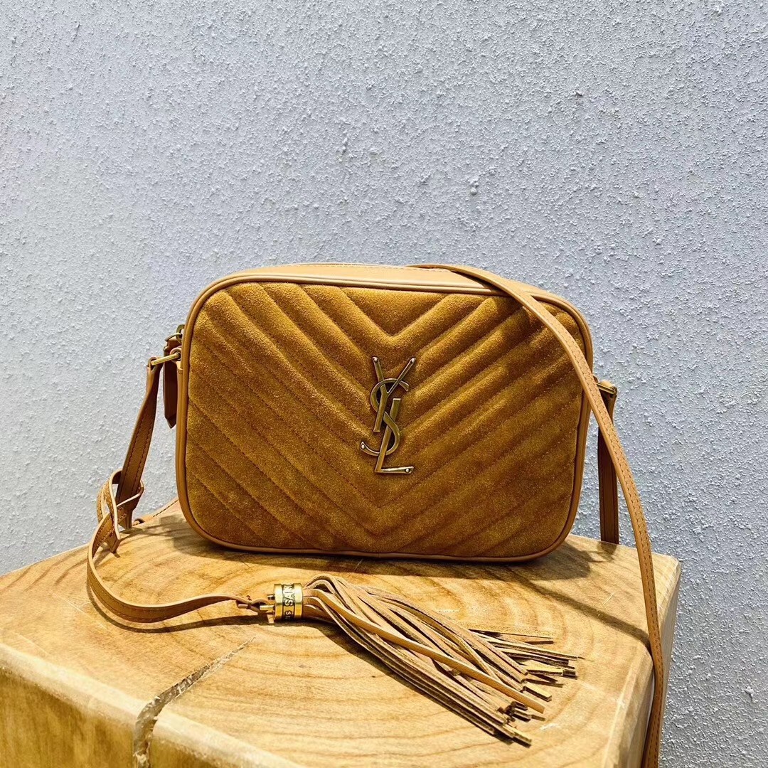 Sa**t Lau*nt lou camera bag in brown quilted suede