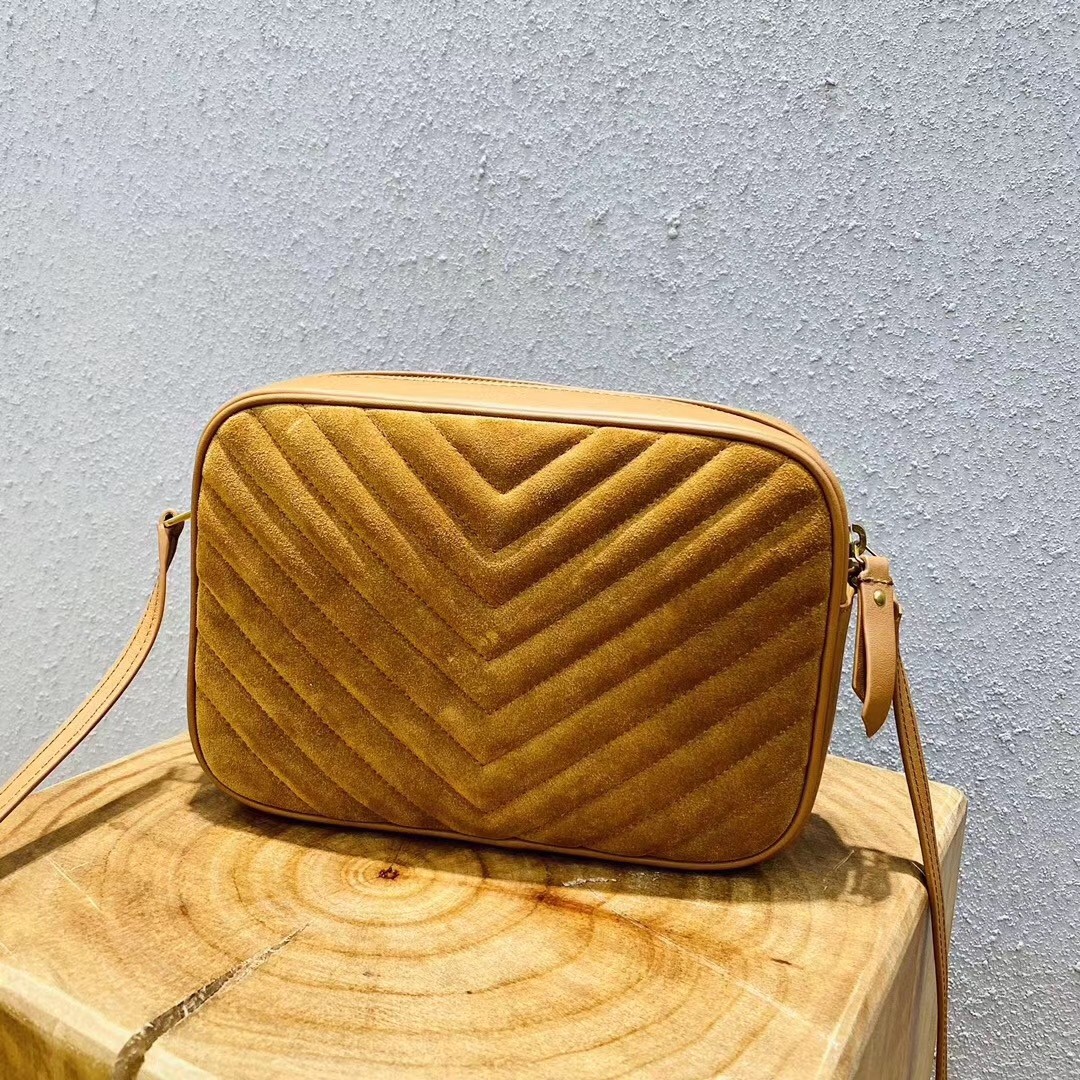 Sa**t Lau*nt lou camera bag in brown quilted suede