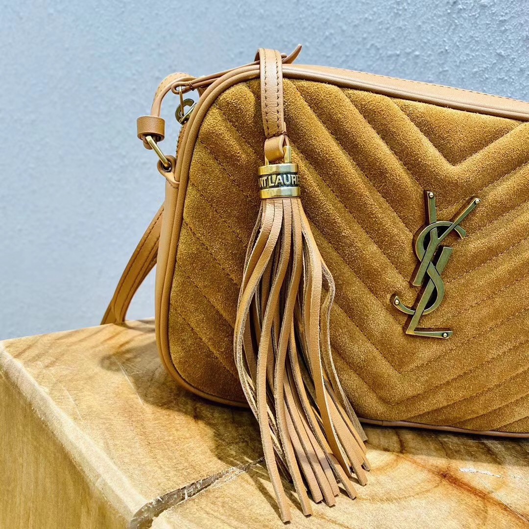 Sa**t Lau*nt lou camera bag in brown quilted suede