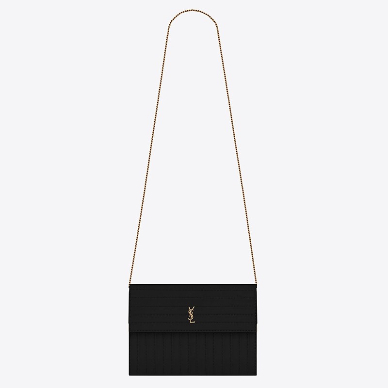 Sa**t Lau*nt victoire chain bag in black crinkled leather