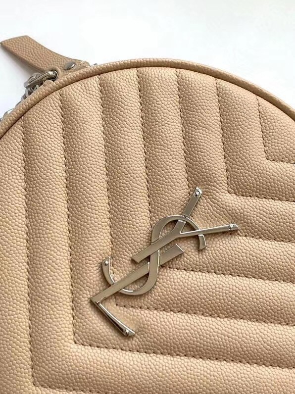 Sa**t Lau*nt vinyle round camera bag in beige grained leather
