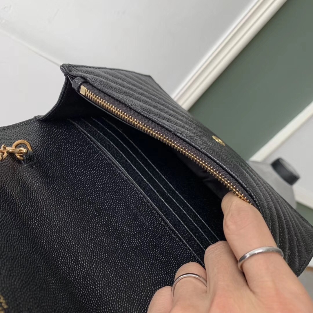 Sa**t Lau*nt woc envelope chain wallet in black leather