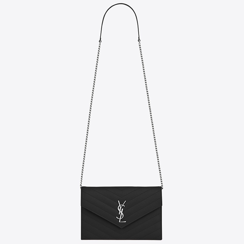 Sa**t Lau*nt woc envelope chain wallet in noir leather