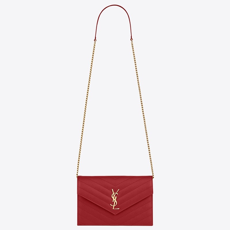 Sa**t Lau*nt woc envelope chain wallet in red leather