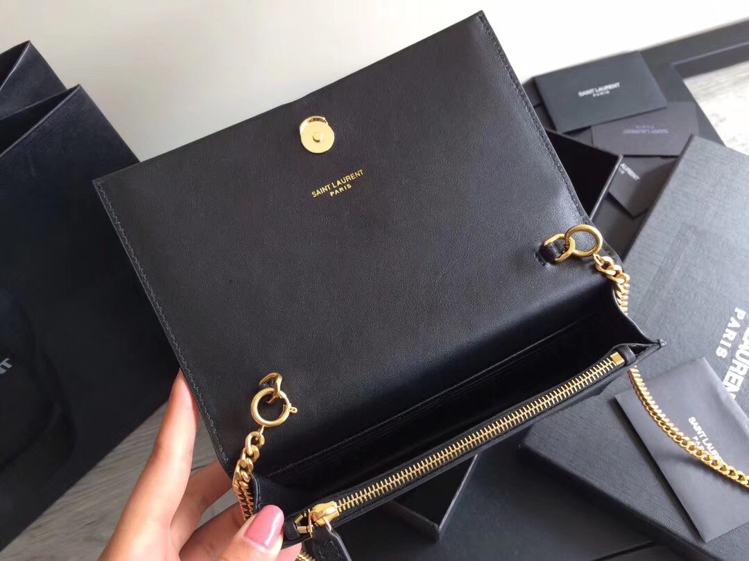 Sa**t Lau*nt woc kate tassel chain wallet in black calfskin