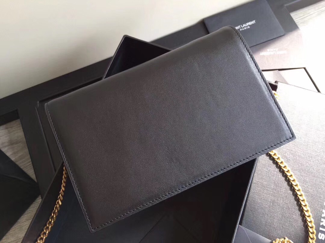 Sa**t Lau*nt woc kate tassel chain wallet in black calfskin