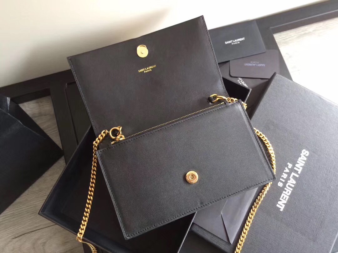 Sa**t Lau*nt woc kate tassel chain wallet in black calfskin