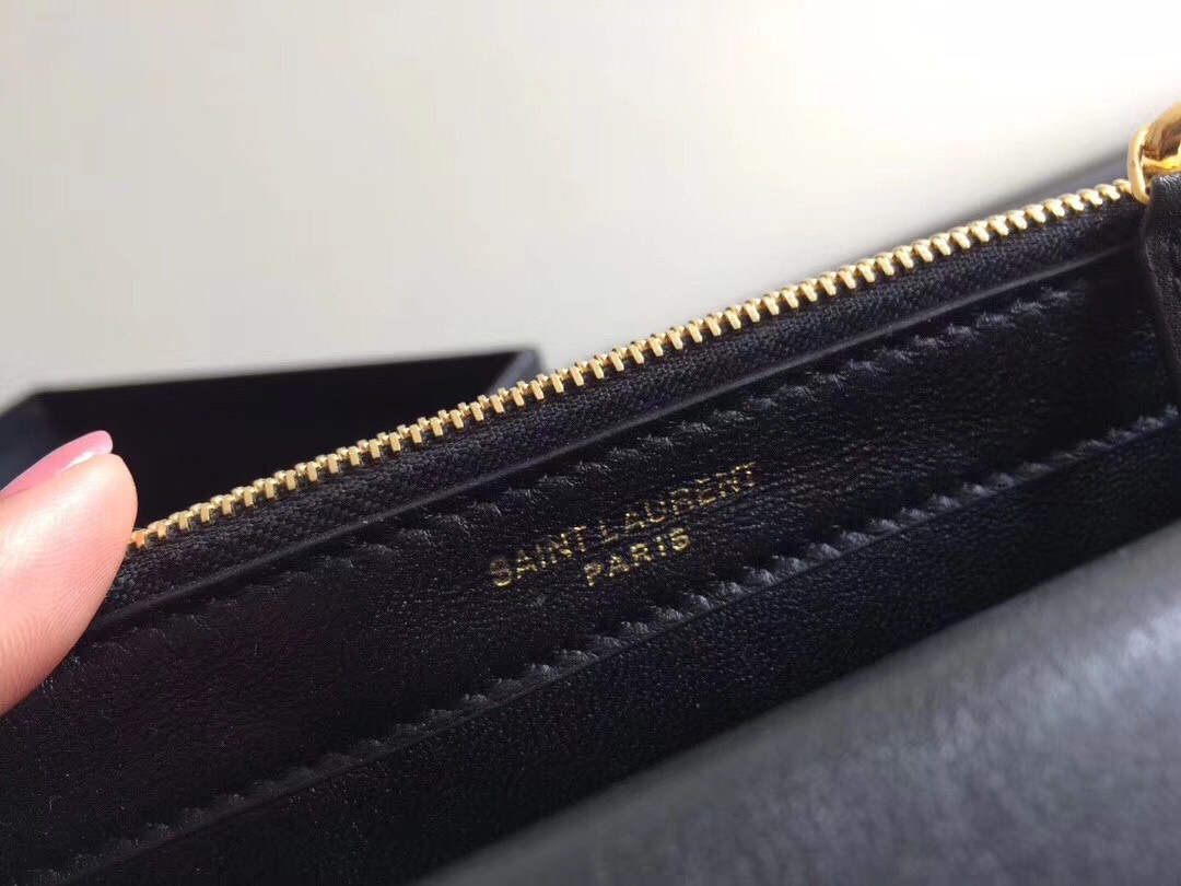 Sa**t Lau*nt woc kate tassel chain wallet in black calfskin