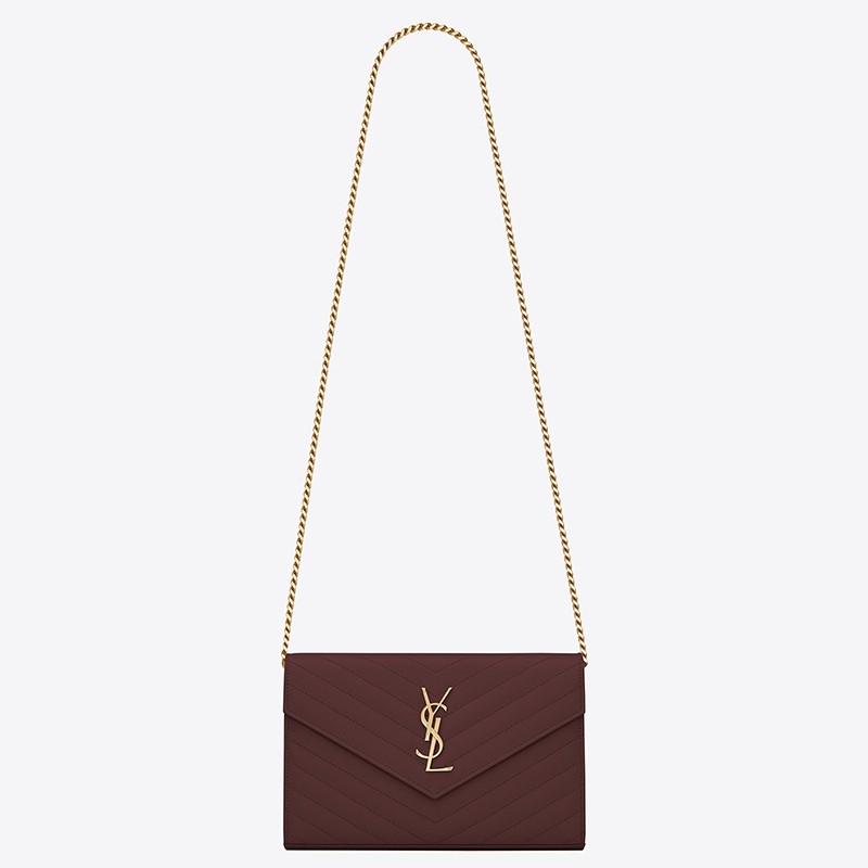 Sa**t Lau*nt woc monogram chain wallet in bordeaux leather