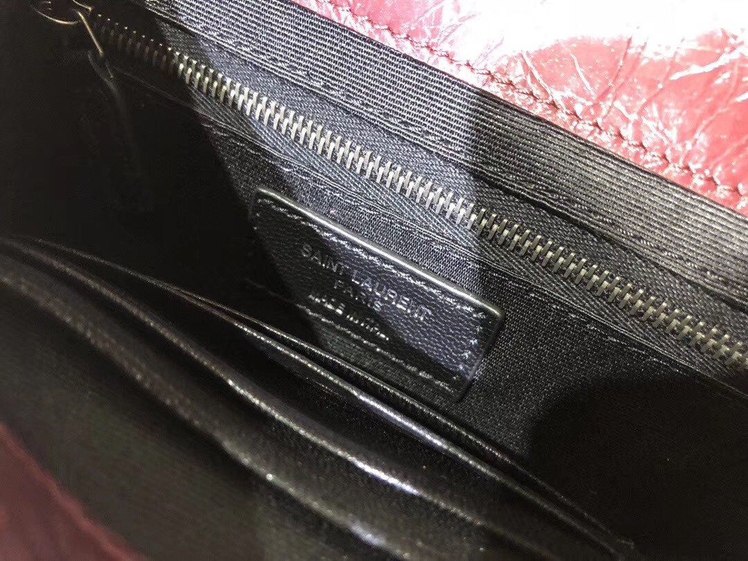Sa**t Lau*nt woc niki chain wallet in bordeaux crinkled leather