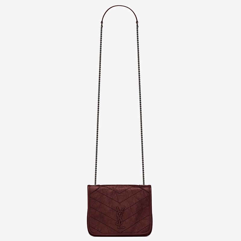 Sa**t Lau*nt woc niki chain wallet in bordeaux crinkled leather