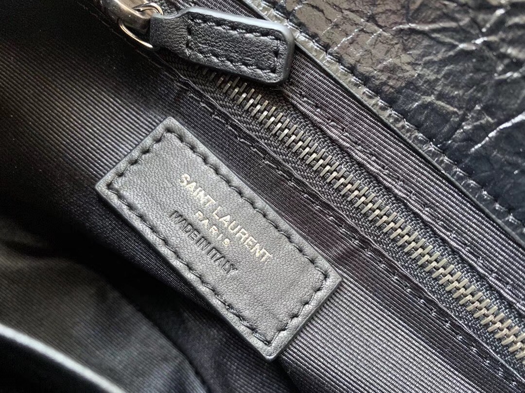 Sa**t Lau*nt woc niki chain wallet in black crinkled leather