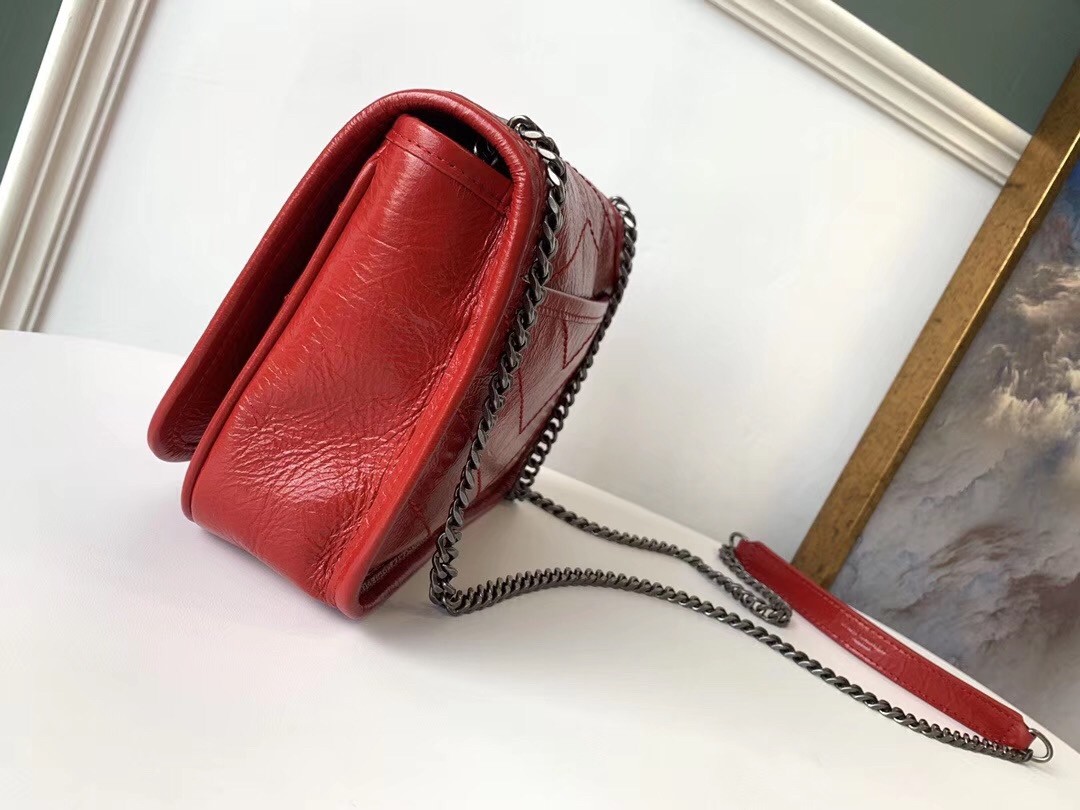 Sa**t Lau*nt woc niki chain wallet in red crinkled leather