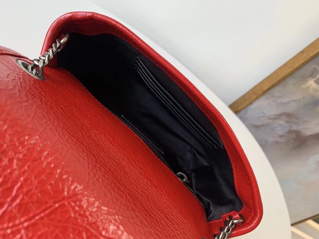 Sa**t Lau*nt woc niki chain wallet in red crinkled leather