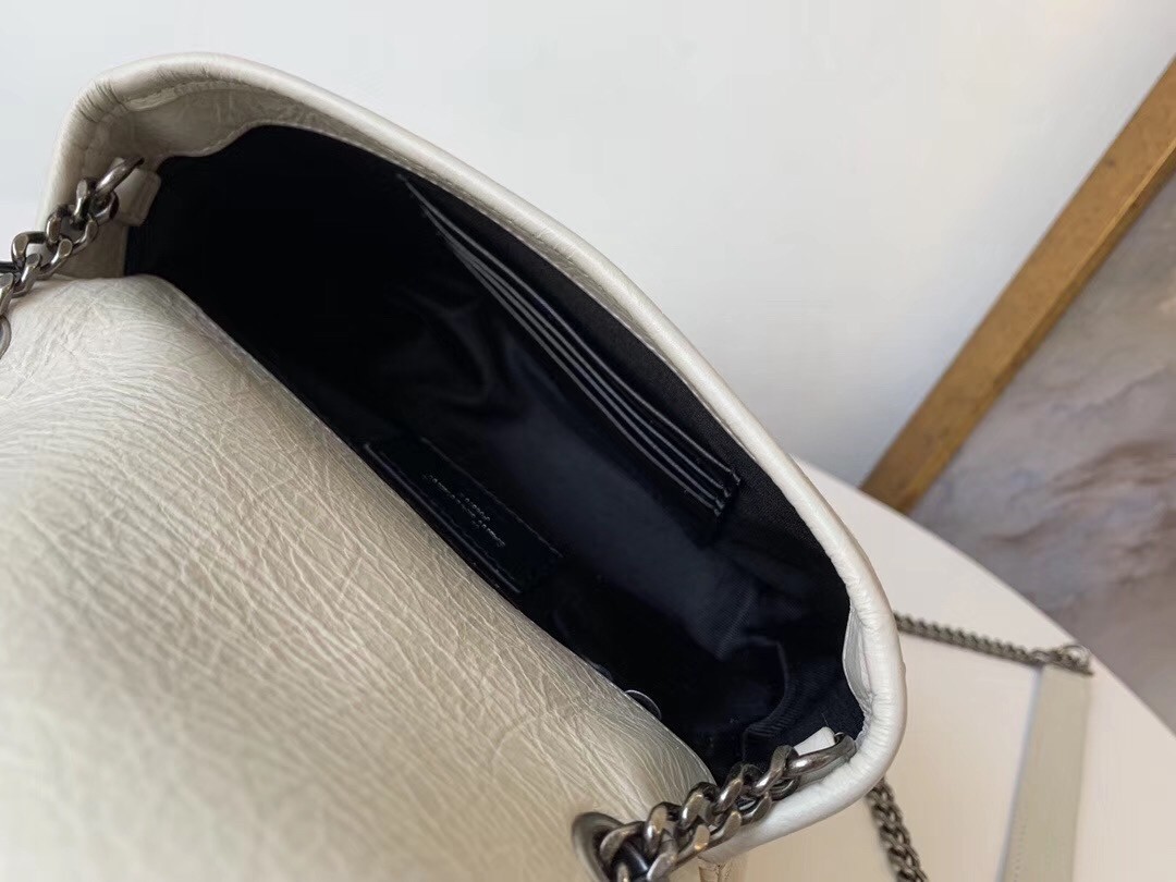 Sa**t Lau*nt woc niki chain wallet in white crinkled leather