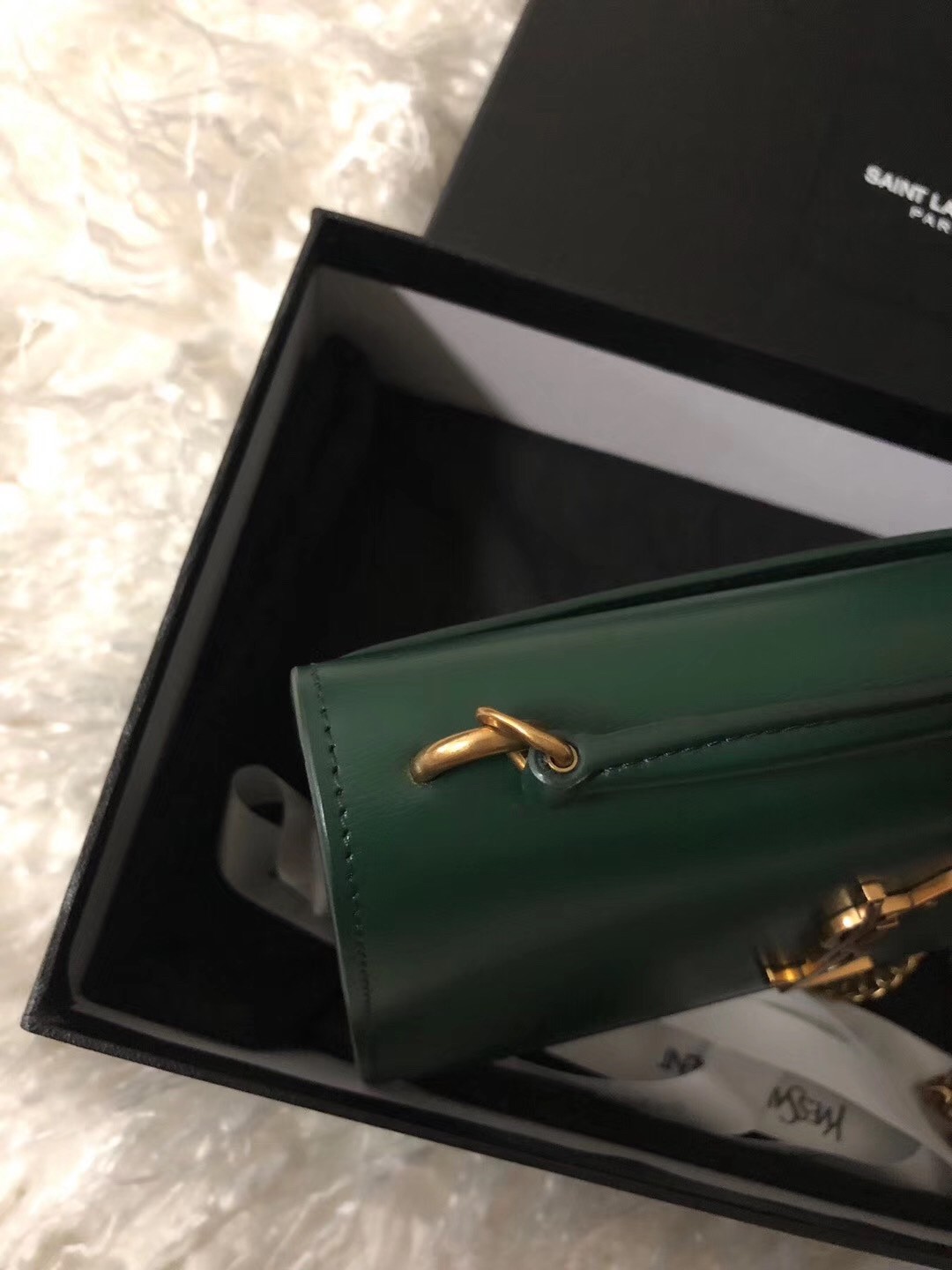 Sa**t Lau*nt woc sunset chain wallet in green calfskin