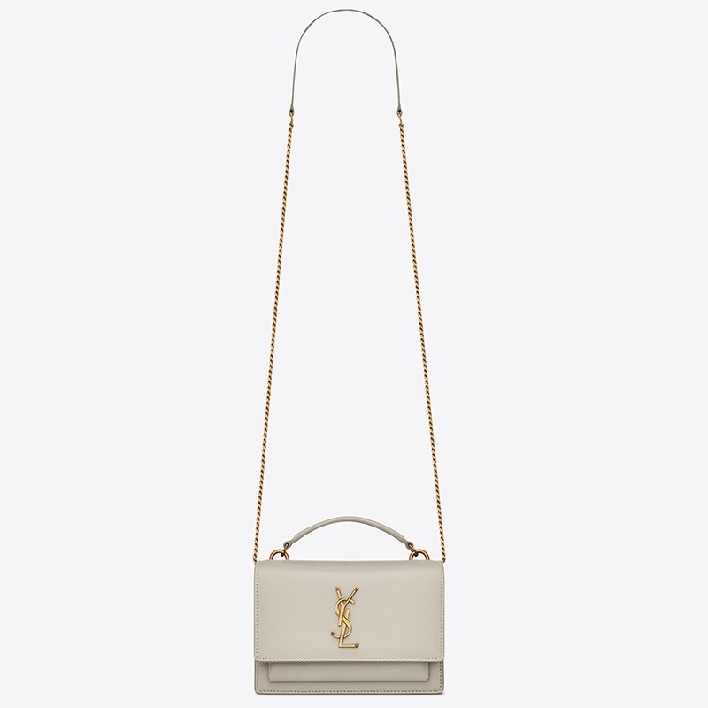 Sa**t Lau*nt woc sunset chain wallet in white calfskin