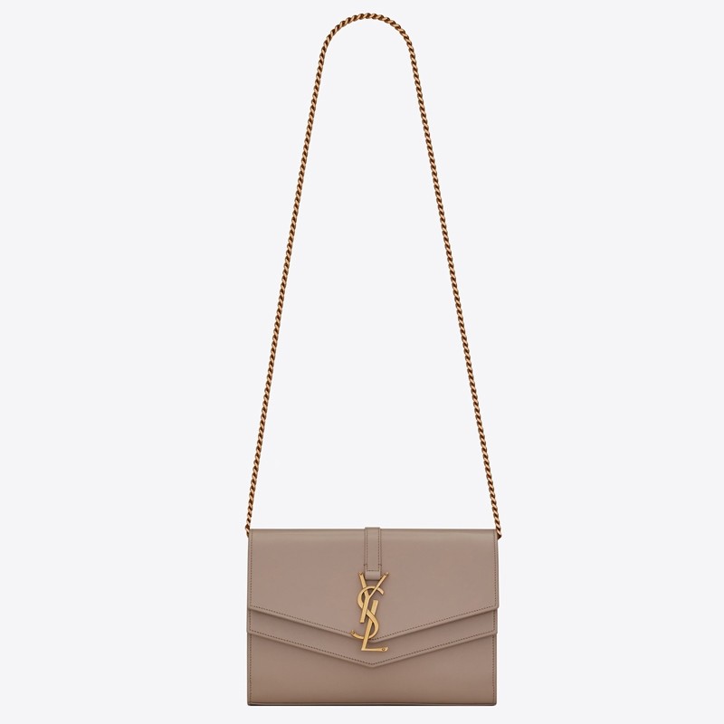 Sa**t Lau*nt woc sulpice chain wallet in beige calfskin