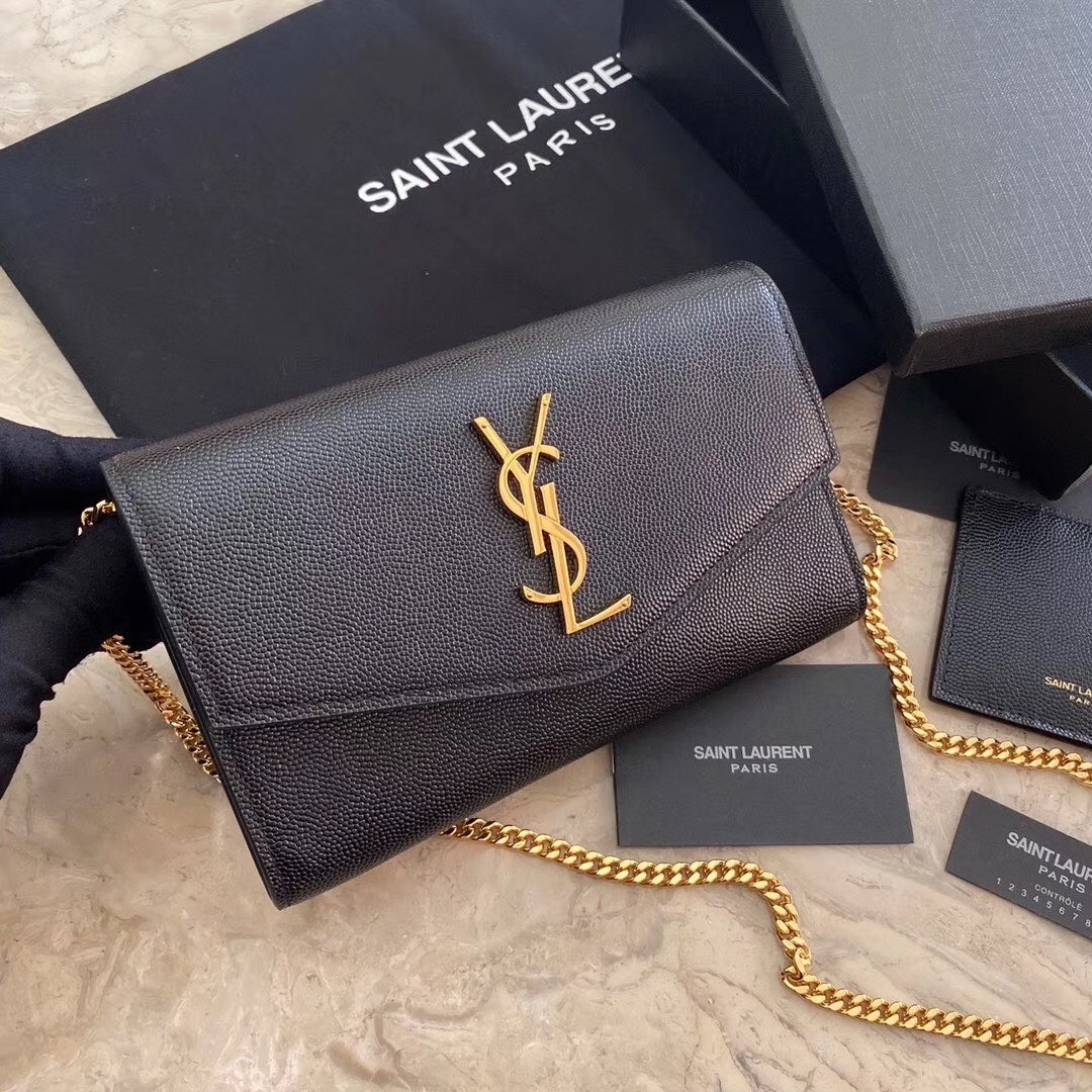 Sa**t Lau*nt woc uptown chain wallet in black leather