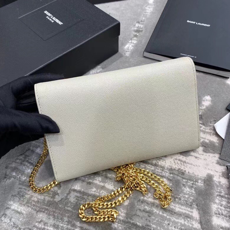 Sa**t Lau*nt woc uptown chain wallet in white leather