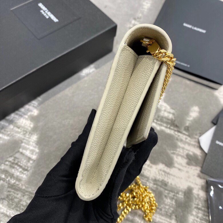 Sa**t Lau*nt woc uptown chain wallet in white leather