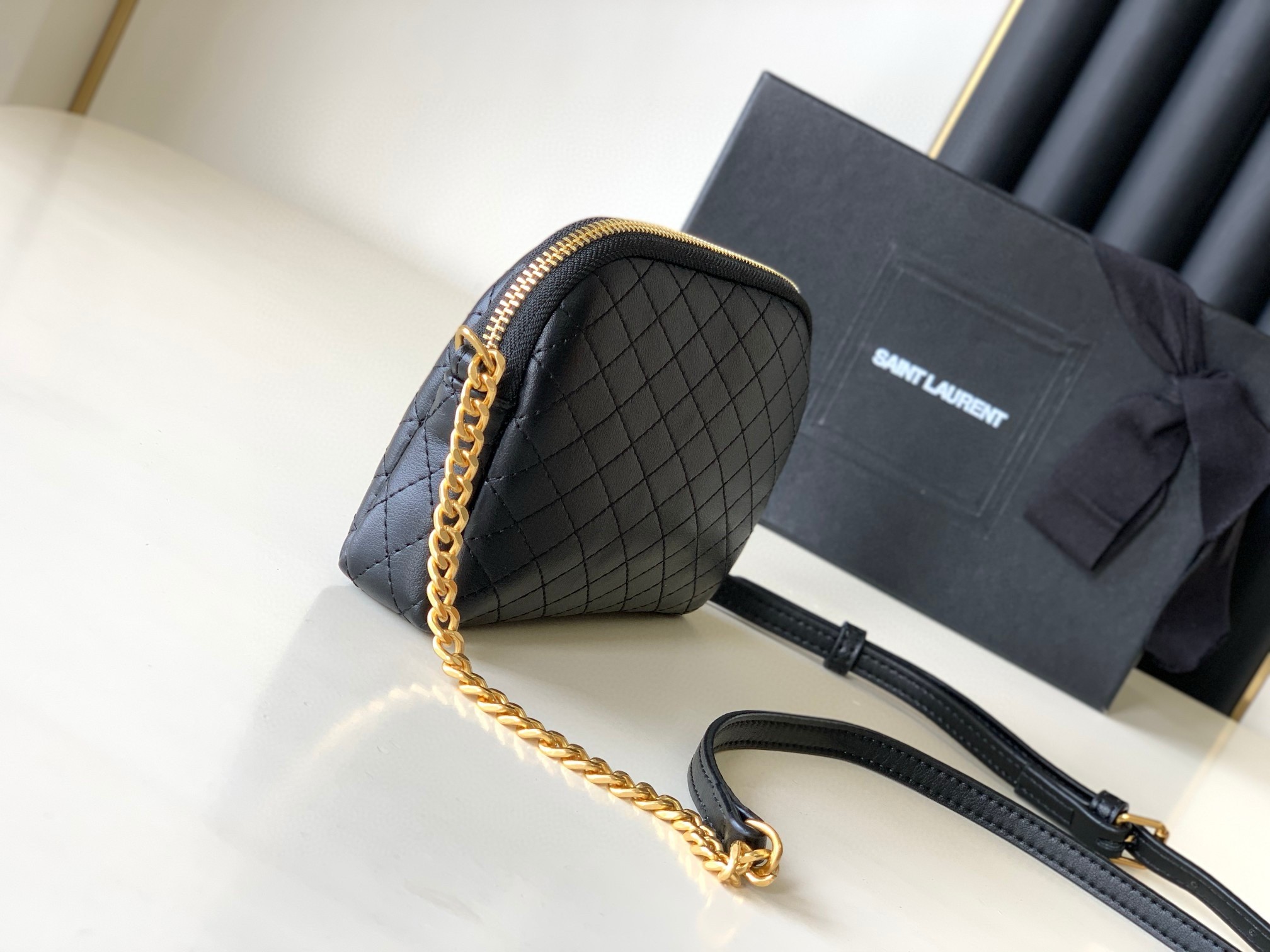 Sa**t Lau*nt gaby zipped pouch in black quilted lambskin