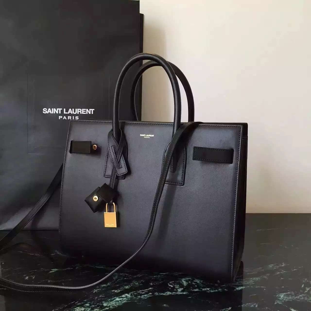 Sa**t Lau*nt small sac de jour bag in black leather
