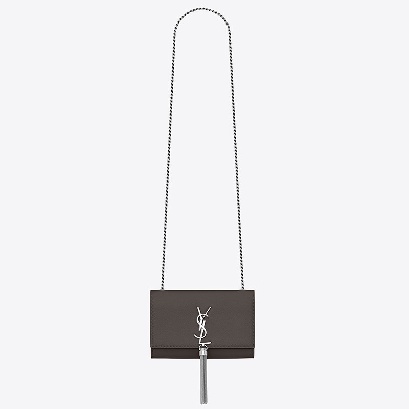 Sa**t Lau*nt small kate tassel bag in grey grained leather
