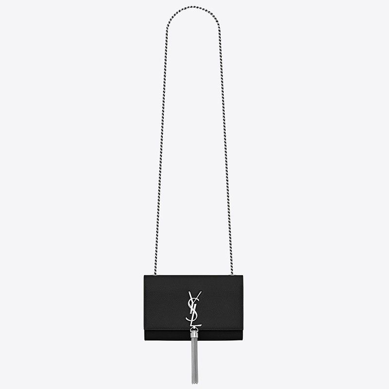 Sa**t Lau*nt small kate tassel bag in black grained leather