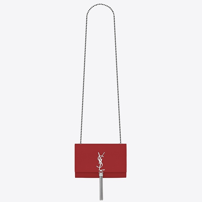 Sa**t Lau*nt small kate tassel bag in red grained leather