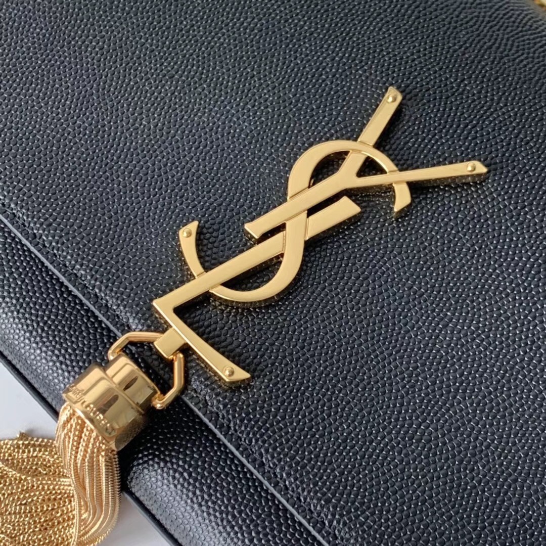 Sa**t Lau*nt medium kate bag with tassel in black smooth leather